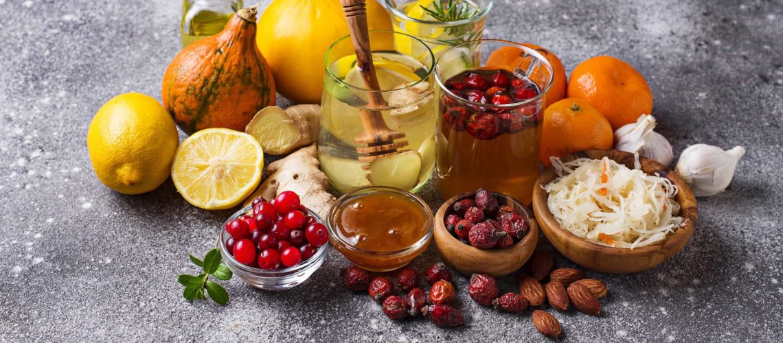 Healthy products for Immunity boosting and cold remedies. Winter vitamins food